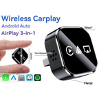 3-in-1 Wireless CarPlay Adapter AirPlay CarPlay Android Auto USB Dongle Plug and Play Wired CarPlay for, Metal material, Black/Silver Color Options