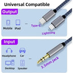 Braided Nylon USB C & Lightning to 3.5mm Jack Audio Adapter Aux Cable, wireless audio upgrade, vehicle stereo use