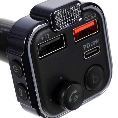 Bluetooth FM Transmitter & Charger 20w - For the car - Car charger, Aluminum + Plastic material, wireless audio upgrade