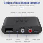 Bluetooth 5.2 Audio Receiver NFC USB Memory RCA 3.5mm Aux USB Stereo Music Wireless Adapter Wireless, Plastic + Metal material, Black Color