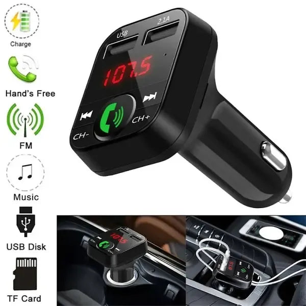 Wireless Bluetooth Car FM Transmitter 2 USB Charger Aux Adapter Handsfree, wireless audio upgrade, vehicle stereo use, Black Color
