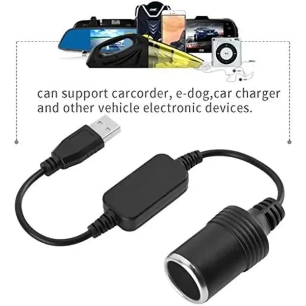 1.2m USB A male to 12V female cigarette lighter socket converter, automotive replacement use, vehicle maintenance accessory