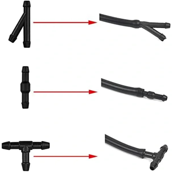 Hose for washer fluid, 3M - Hose for washer nozzle, mist sprayer, with hose connection 9 pcs, Rubber material, automotive replacement use, Black Color