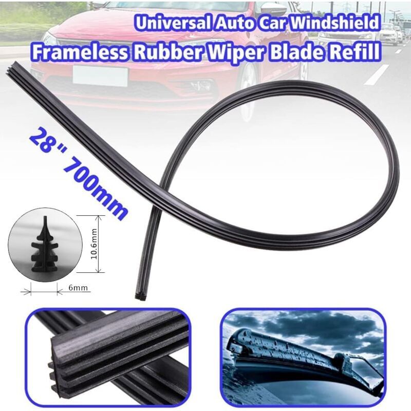 Cuttable Windshield Wiper Blades, Replacement Rubber, Prevents Glass Damage, 8 Pieces, 700 mm (Wipers Not Included)