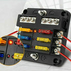 6 Way Waterproof Fuse Block with LED Indicator and Negative Bus, 12V 24V Marine Fuse Box for Car and Boat, Waterproof Design