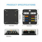 6 Way Waterproof Fuse Block with LED Indicator and Negative Bus, 12V 24V Marine Fuse Box for Car and Boat, Waterproof Design