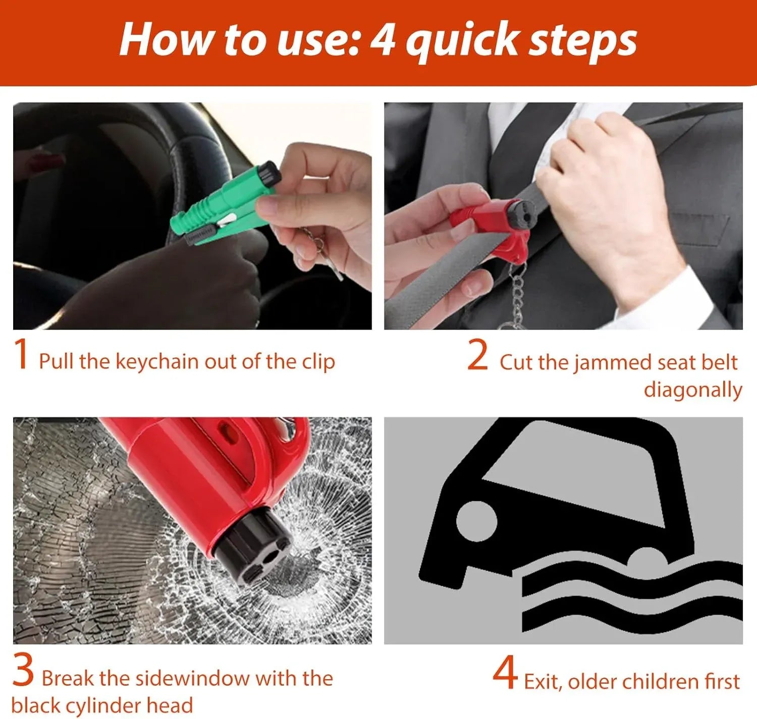 4 PCS Car Emergency Escape Tool Set with Window Breaker, Seat Belt Cutter and Survival Whistle for Drivers, 4 Colors