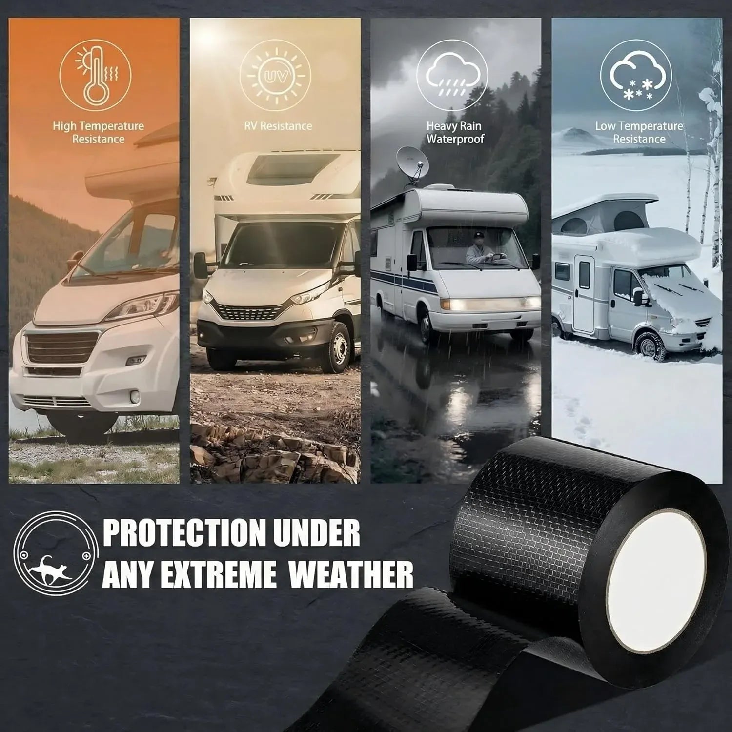 RV Underbelly Tape, Corrugated Waterproof Thick Adhesive Patch for Camper Travel Trailer Mobile Home Tear Repair, Black 2 Pack, 4 Inch X 66 Feet Size