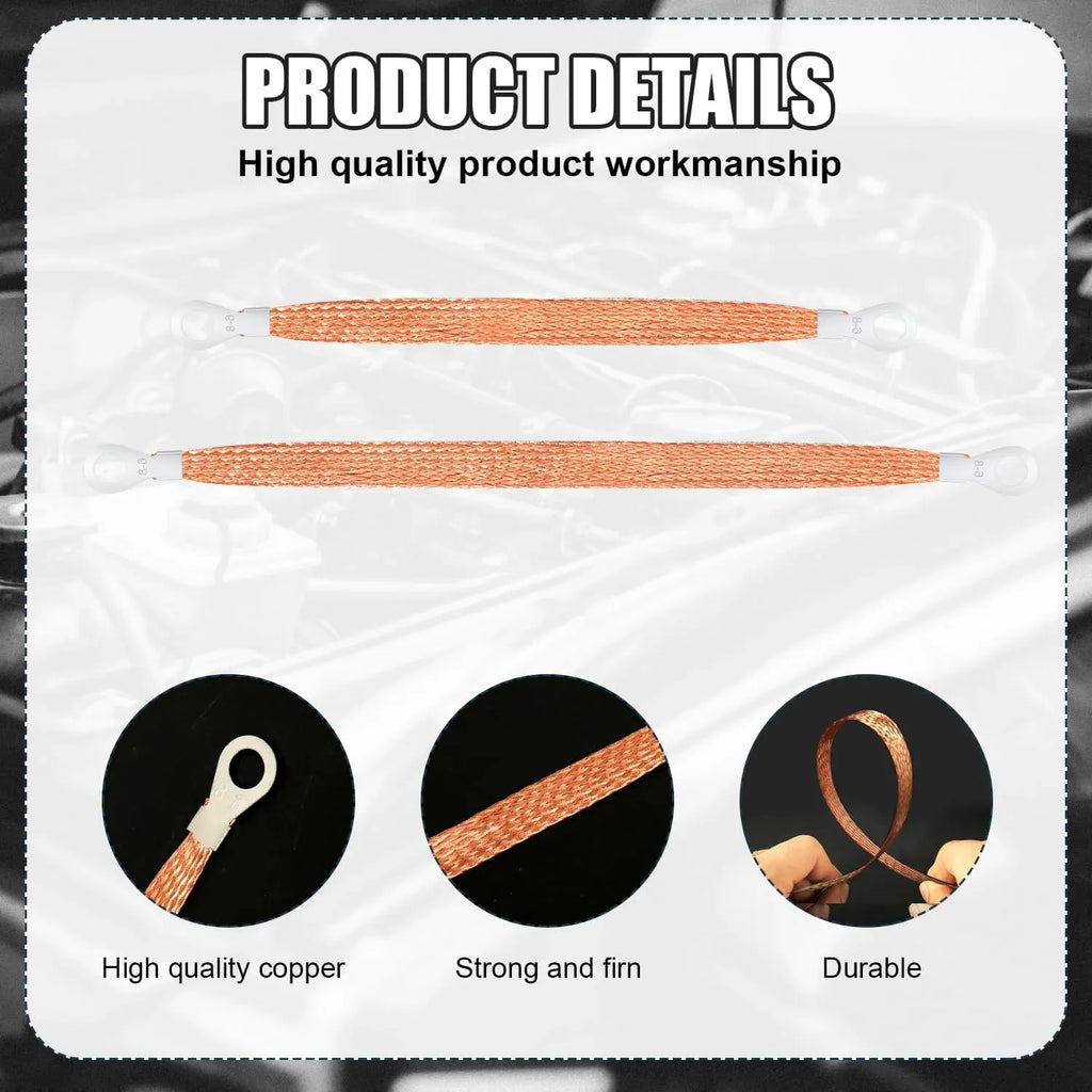 Automotive Ground Straps 10 Pack, Braided Copper Engine Bond Straps for Cars and Motorcycles, 10 Inch and 12 Inch