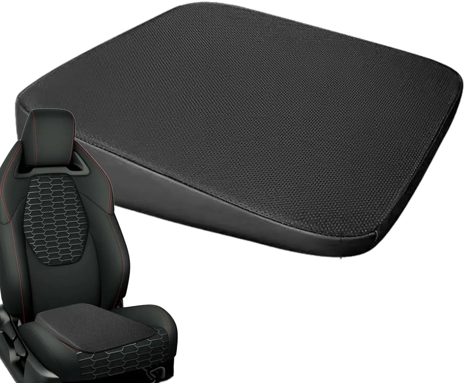 Wedge Car Seat Cushion Pad, Ergonomic Sloping Fabric Booster for Short Drivers, Wheelchair, Car Seat and Dining Chair, Black 6cm