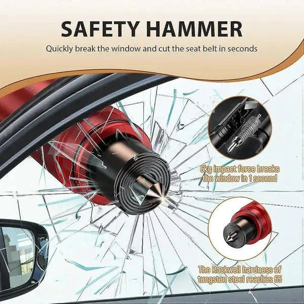 1 Pack Emergency Hammer and Seat Belt Cutter for Car Escape Safety Tool, Key Ring Size with Mounting Base, Red