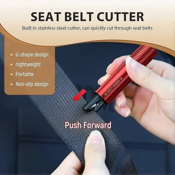 1 Pack Emergency Hammer and Seat Belt Cutter for Car Escape Safety Tool, Key Ring Size with Mounting Base, Red
