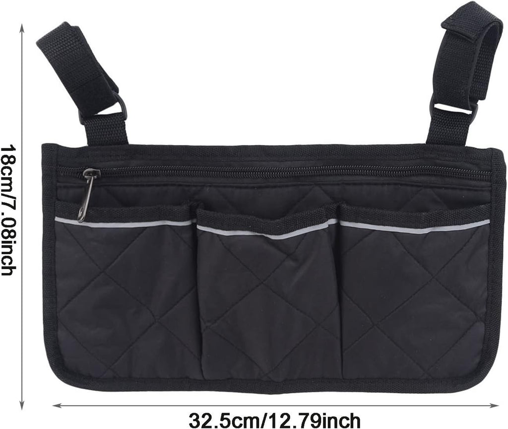 Universal Waterproof Wheelchair Armrest Storage Bag, Side Organiser for Wheelchair Child Chair and Power Chair