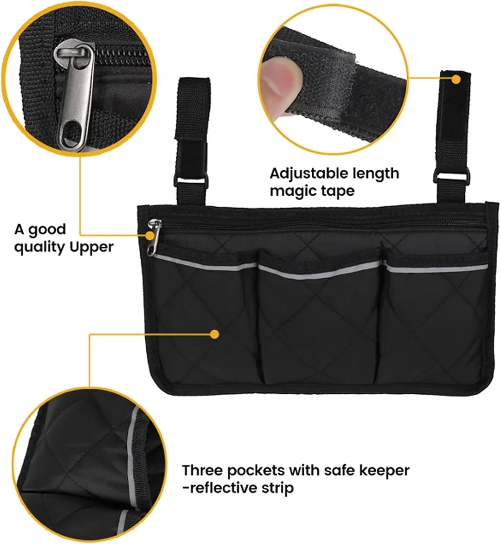Universal Waterproof Wheelchair Armrest Storage Bag, Side Organiser for Wheelchair Child Chair and Power Chair