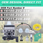 9 in 1 Carburetor Kit for Honda GX25 GX35 FG110 HHT25 HHT35 Engine, with Gasket Filter Fuel Line Spark Plug Bulb