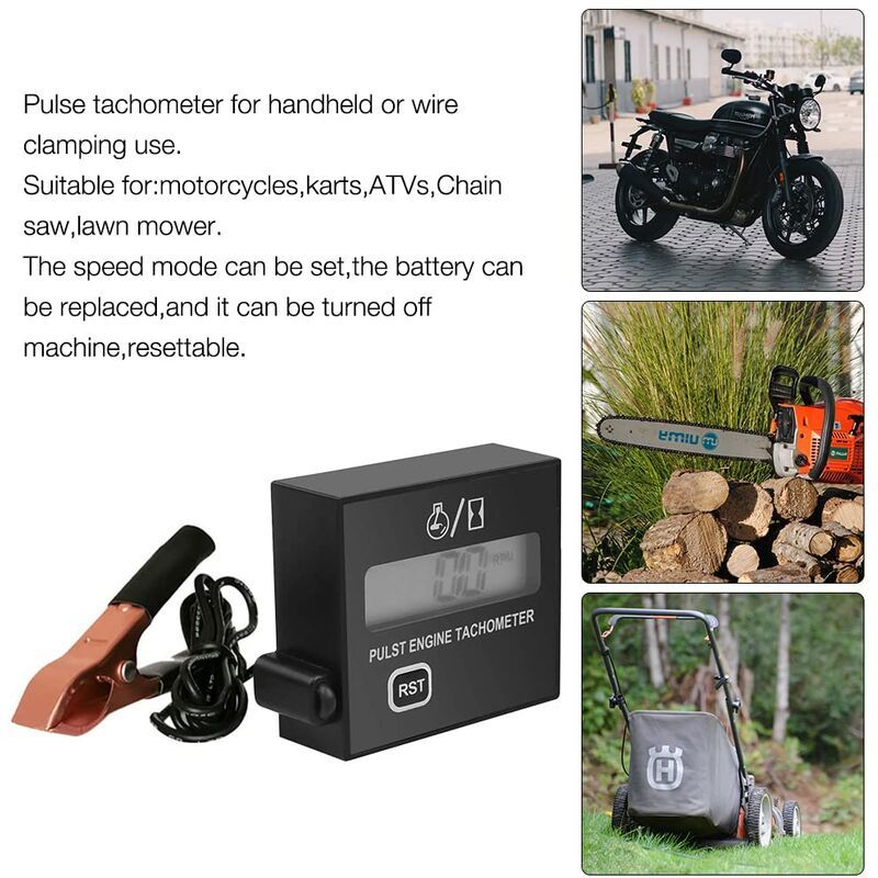 Inductive Digital Tachometer for 2-Stroke Engines, Chainsaw Lawnmower Motorcycle RPM Meter with Replaceable Battery