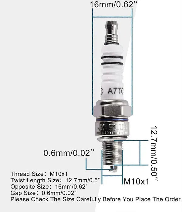 A7TC Spark Plug Replacement for ATV Motocross Go Kart Moped, 50cc 70cc 90cc 110cc 125cc 150cc Engines, M10 x 1