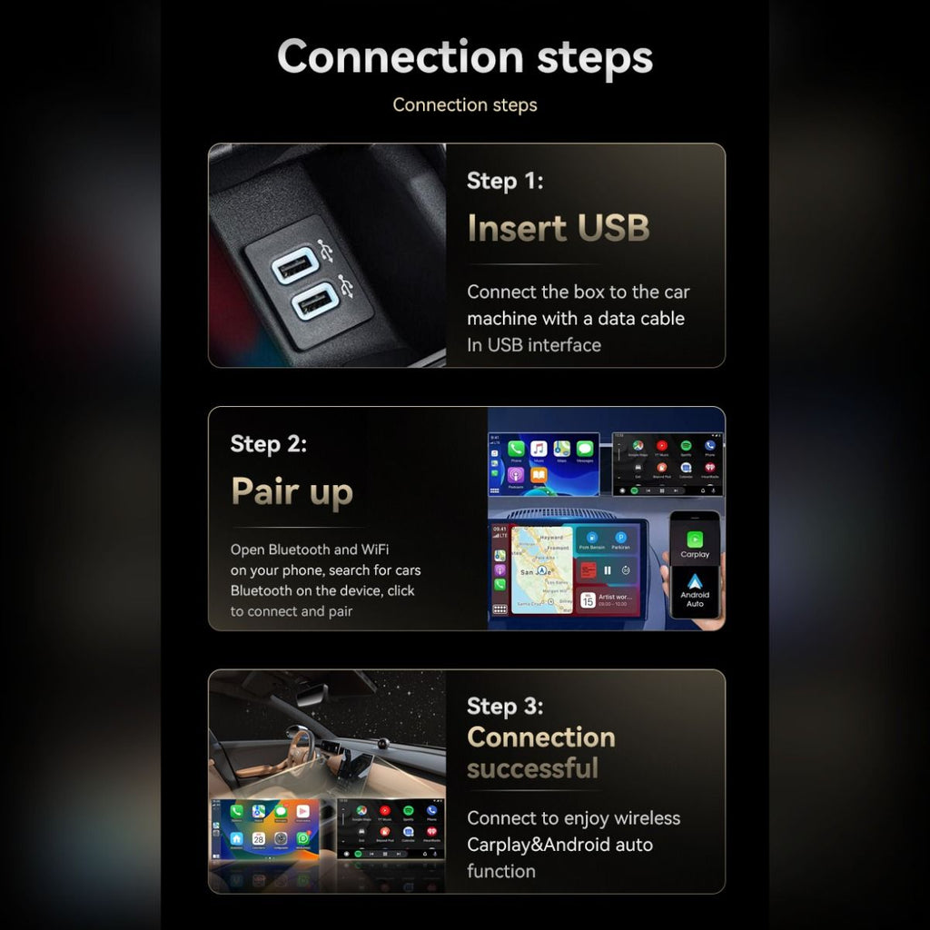 Wireless CarPlay Android Auto 2-in-1 Smart Car Connection Box for Apple iPhone and Android Devices, Size 33, Black