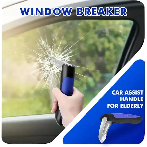 Car Assist Handle for Elderly, Vehicle Support Handle with Emergency Hammer Window Breaker for Entry and Exit, Blue