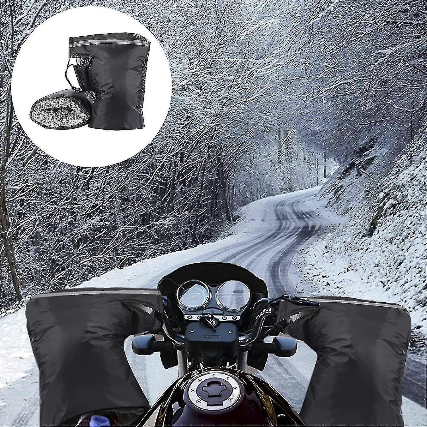 Motorcycle Handle Muff Warm Gloves, Windproof Waterproof PU Handlebar Covers with Short Plush Lining for Winter Riding