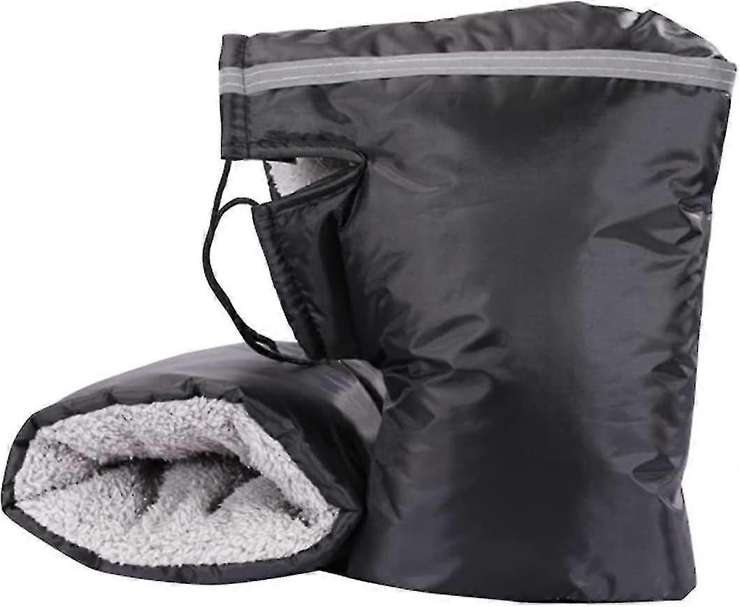 Motorcycle Handle Muff Warm Gloves, Windproof Waterproof PU Handlebar Covers with Short Plush Lining for Winter Riding