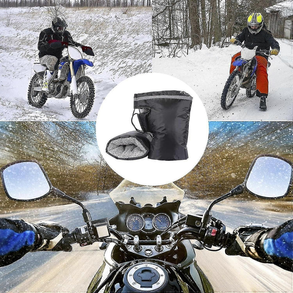 Motorcycle Handle Muff Warm Gloves, Windproof Waterproof PU Handlebar Covers with Short Plush Lining for Winter Riding