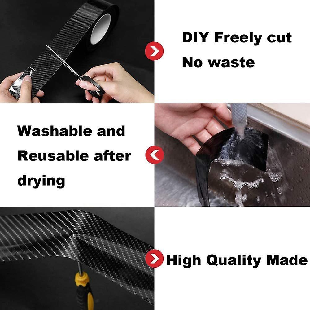4 Rolls 5D Carbon Fibre Tape for Car Door Sill, Anti-Collision Waterproof Protector Sticker, Black, 5 cm x 3 m Each