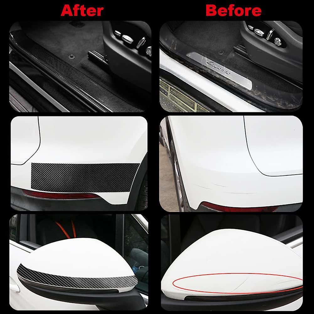 5 Rolls 5D Carbon Fibre Tape for Car Door Sill, Anti-Collision Waterproof Protector Sticker, Black, 5 cm x 3 m Each