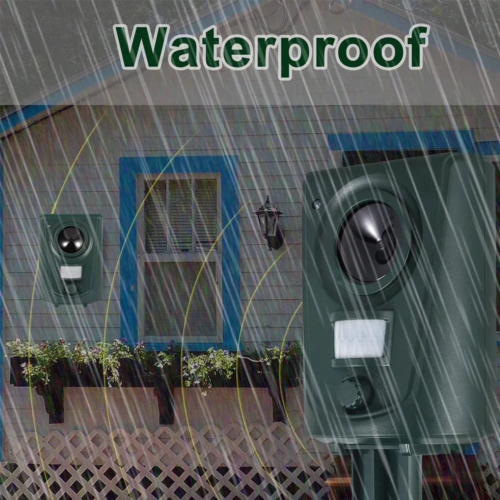 Ultrasonic Animal Deterrent Solar Powered Waterproof Outdoor Training Aid for Garden Yard Dark Green, Waterproof Design