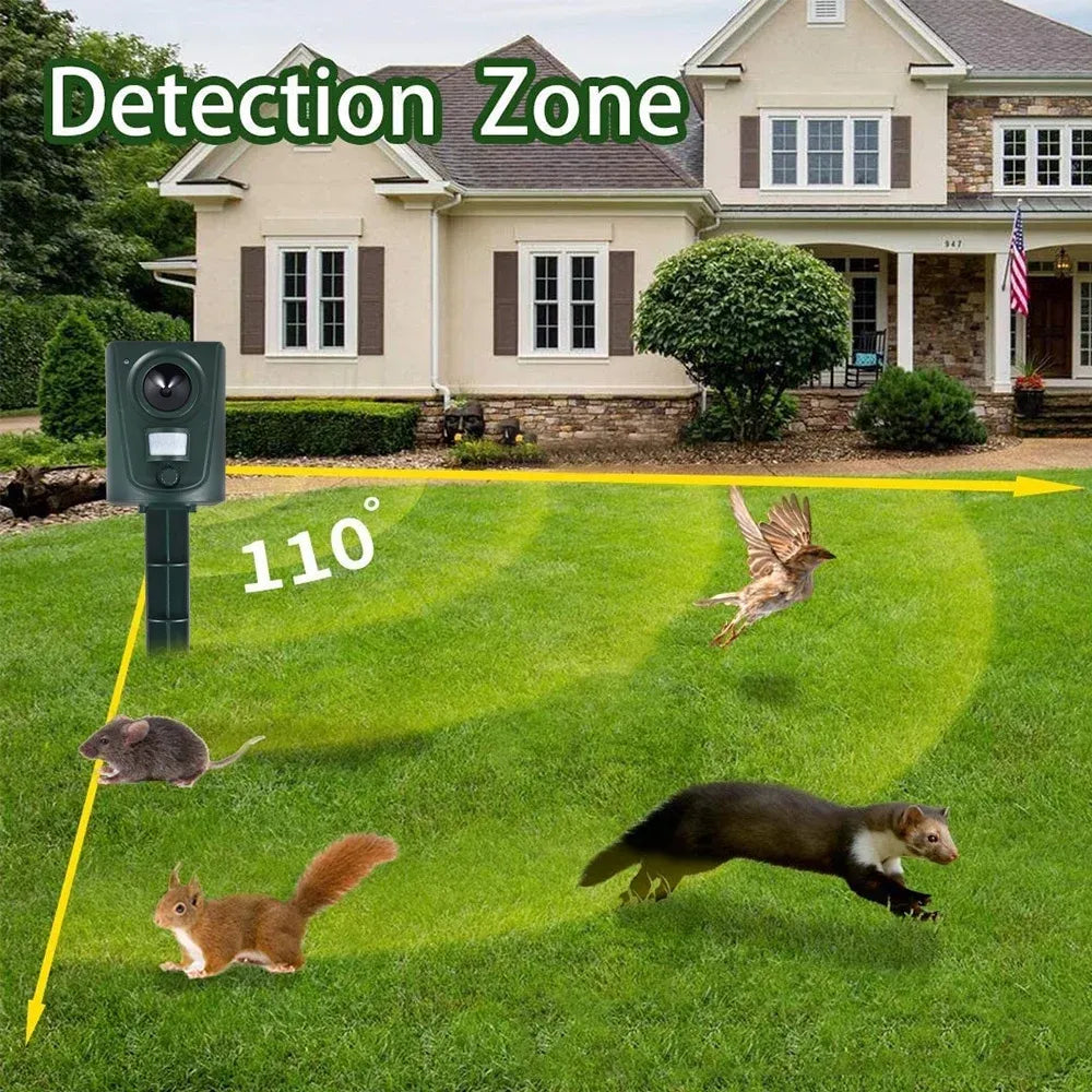 Ultrasonic Animal Deterrent Solar Powered Waterproof Outdoor Training Aid for Garden Yard Dark Green, Waterproof Design