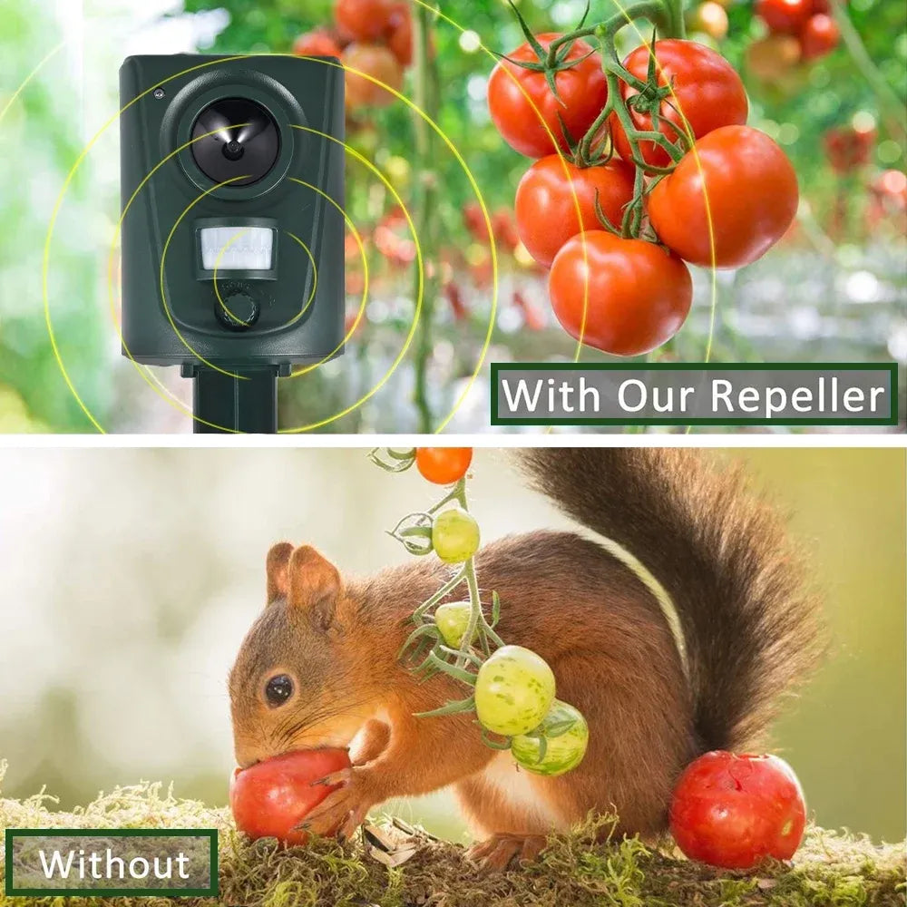 Ultrasonic Animal Deterrent Solar Powered Waterproof Outdoor Training Aid for Garden Yard Dark Green, Waterproof Design
