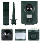 Ultrasonic Animal Deterrent Solar Powered Waterproof Outdoor Training Aid for Garden Yard Dark Green, Waterproof Design