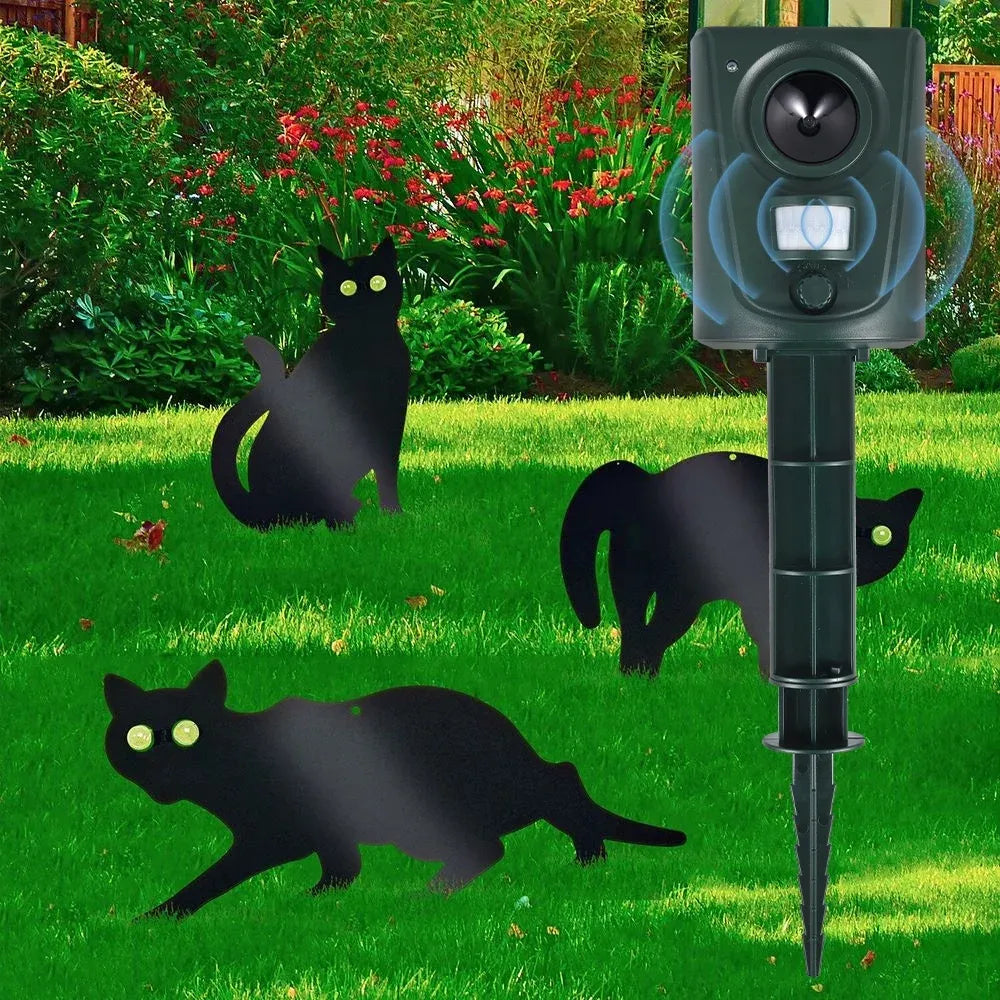 Ultrasonic Animal Deterrent Solar Powered Waterproof Outdoor Training Aid for Garden Yard Dark Green, Waterproof Design