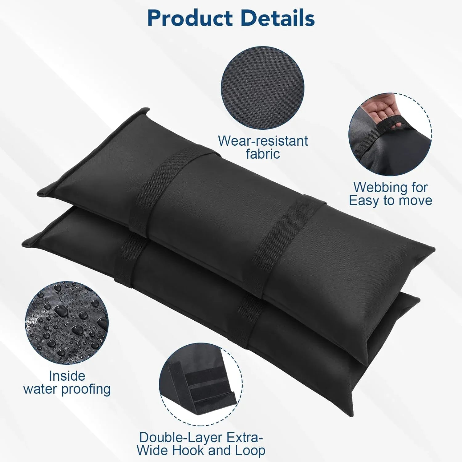 Umbrella Base Weights, 2 Pack Fillable Heavy Duty Weatherproof Sandbags for Cantilever Patio Umbrella, 100 LBS, Black