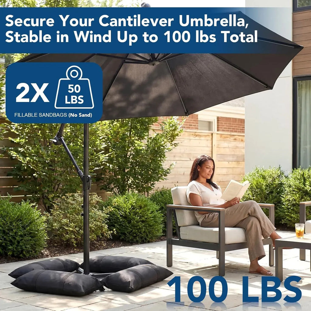 Umbrella Base Weights, 2 Pack Fillable Heavy Duty Weatherproof Sandbags for Cantilever Patio Umbrella, 100 LBS, Black