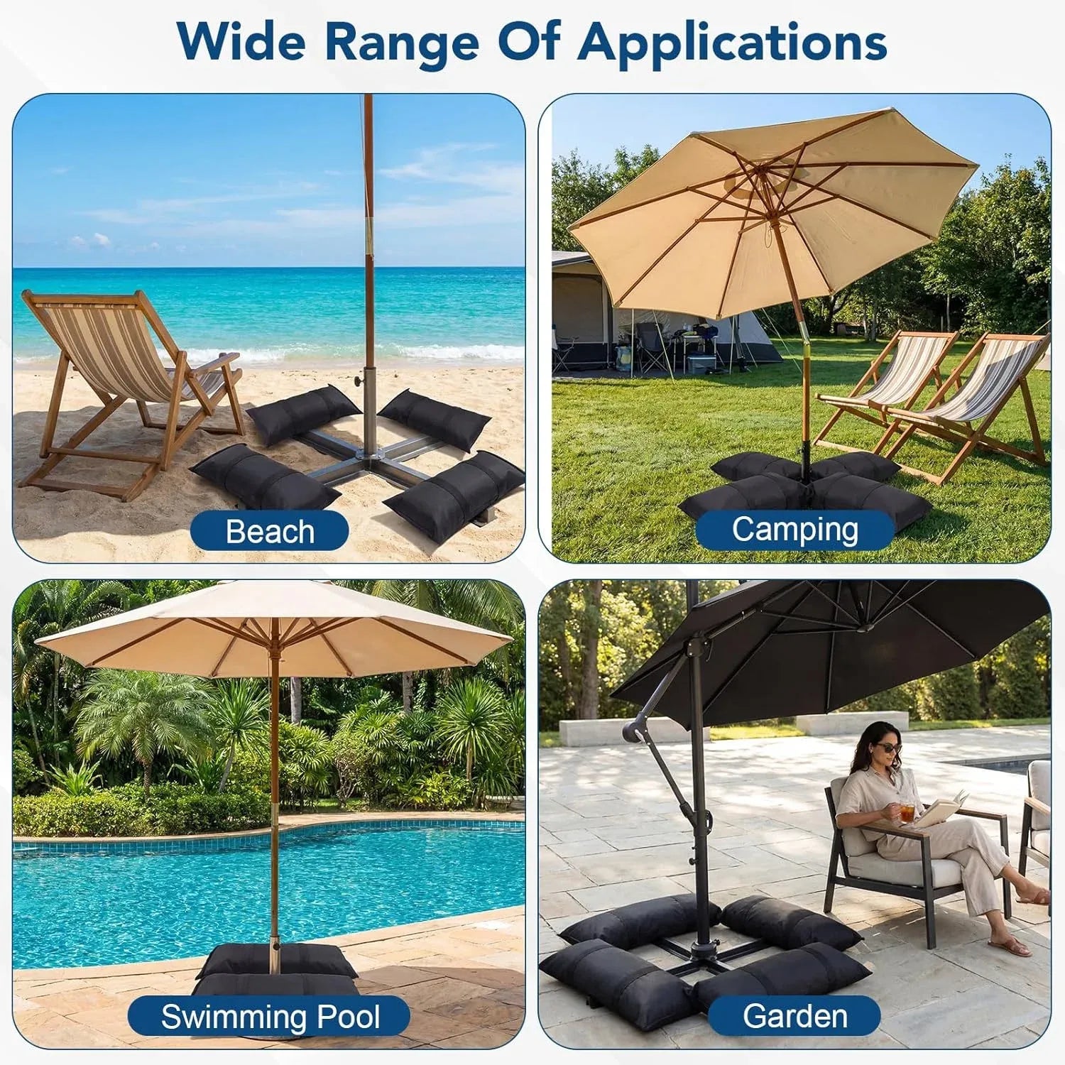 Umbrella Base Weights, 2 Pack Fillable Heavy Duty Weatherproof Sandbags for Cantilever Patio Umbrella, 100 LBS, Black