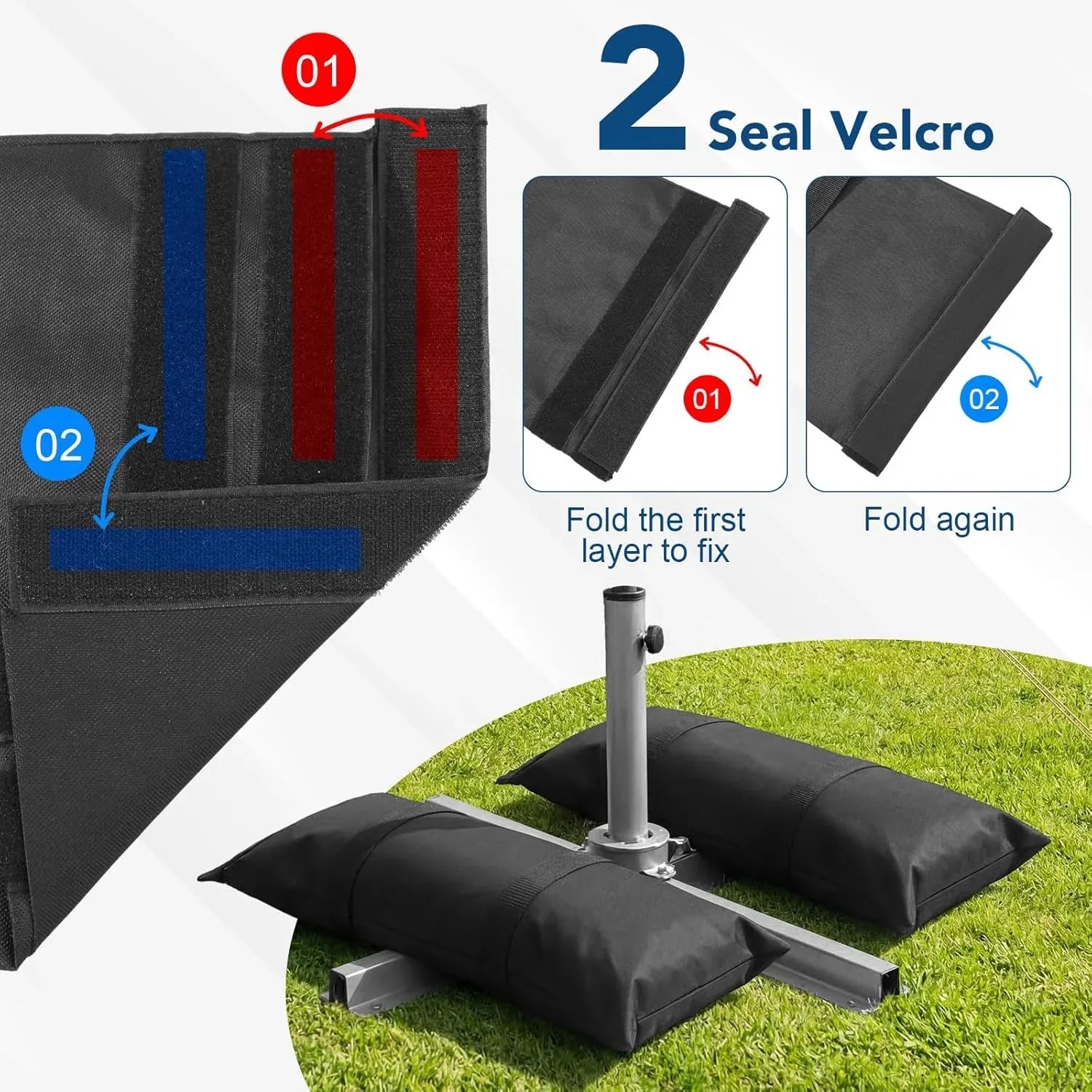 Umbrella Base Weights, 2 Pack Fillable Heavy Duty Weatherproof Sandbags for Cantilever Patio Umbrella, 100 LBS, Black