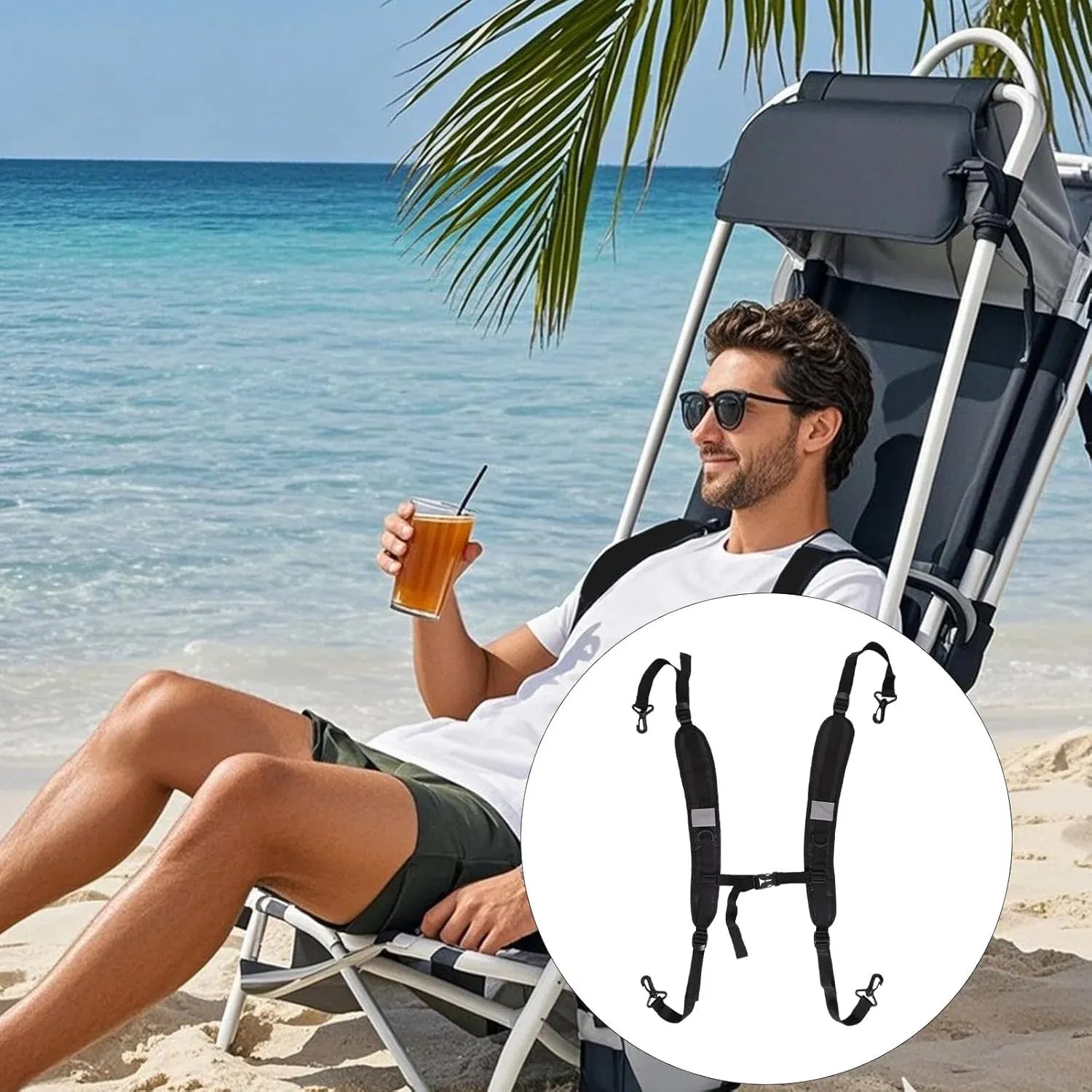 Adjustable Beach Chair Backpack Straps, Replacement Shoulder Carry Bands for Folding Beds, Backpacks and Outdoor Gear, Black