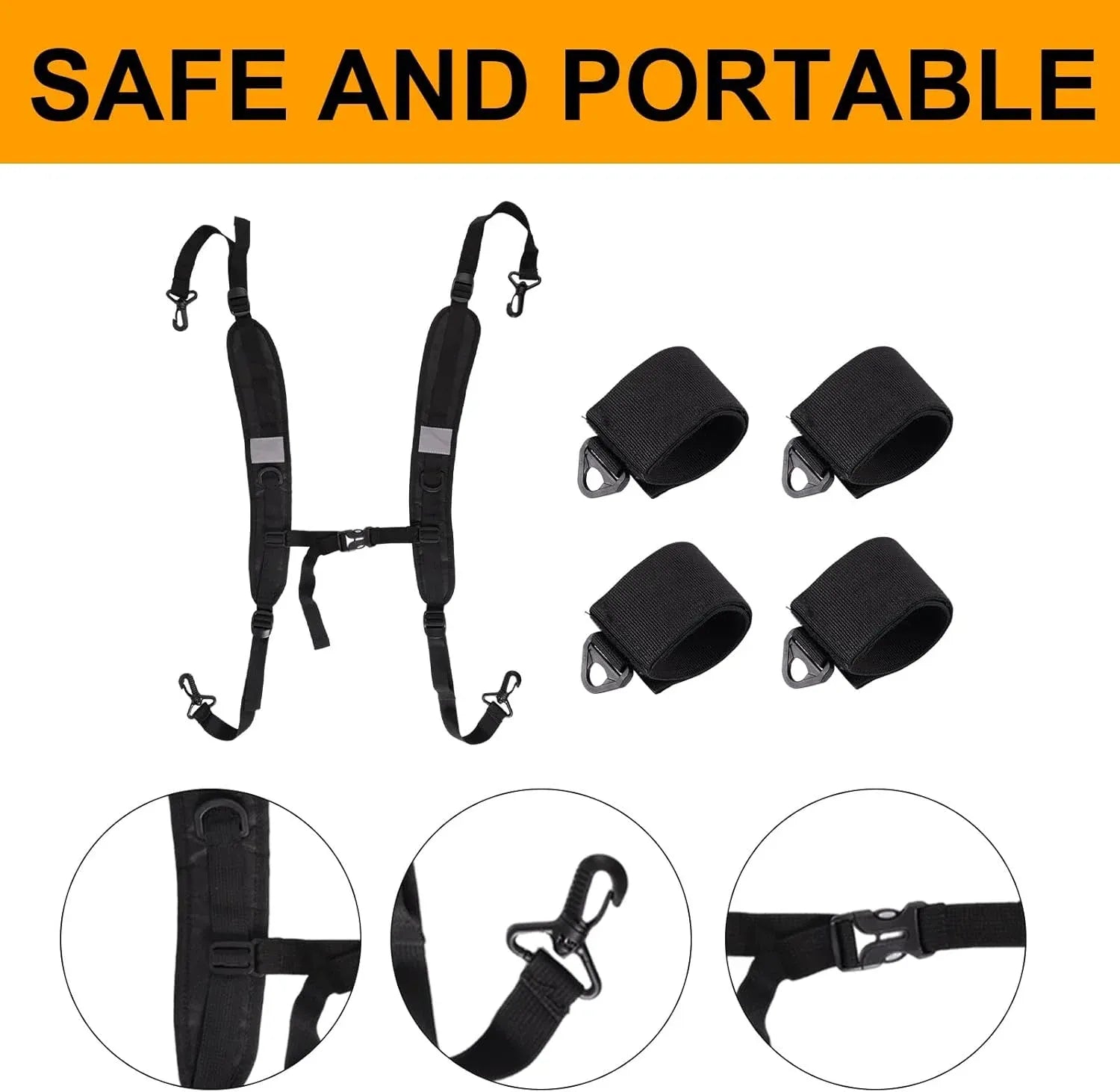 Adjustable Beach Chair Backpack Straps, Replacement Shoulder Carry Bands for Folding Beds, Backpacks and Outdoor Gear, Black