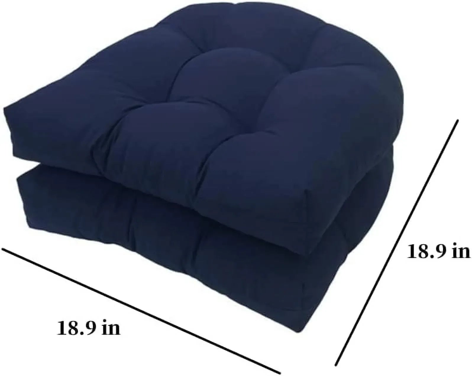 2 Pack Outdoor Chair Seat Cushions, Waterproof Thick Tufted U Shaped Patio Furniture Cushions, 18x18, Navy Blue