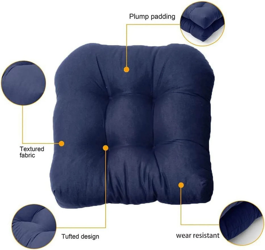 2 Pack Outdoor Chair Seat Cushions, Waterproof Thick Tufted U Shaped Patio Furniture Cushions, 18x18, Navy Blue