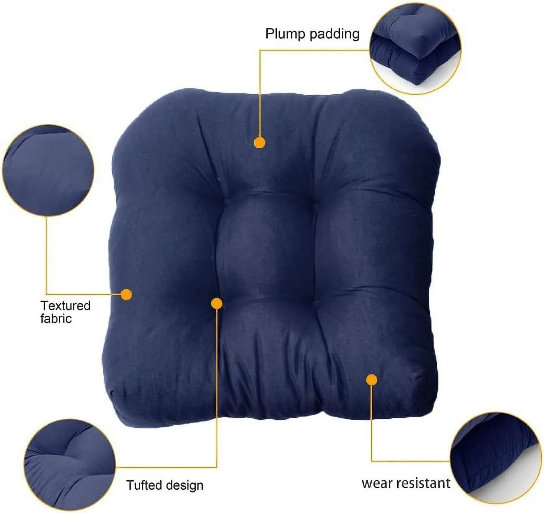 2 Pack Outdoor Chair Seat Cushions, Waterproof Thick Tufted U Shaped Patio Furniture Cushions, 18x18, Navy Blue