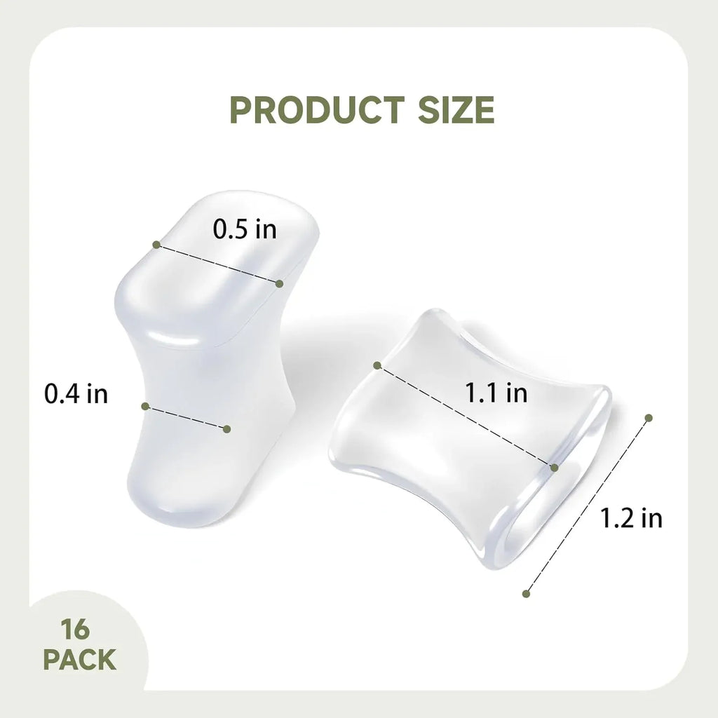 16 Pack Gel Toe Separators Soft Silicone Toe Spacers for Women Men Daily Foot Care Transparent, Daily Comfort Use