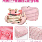 Travel Makeup Bag for Women, Foldable Waterproof Toiletry Organizer with Compartments for Skincare and Toiletries, Pink
