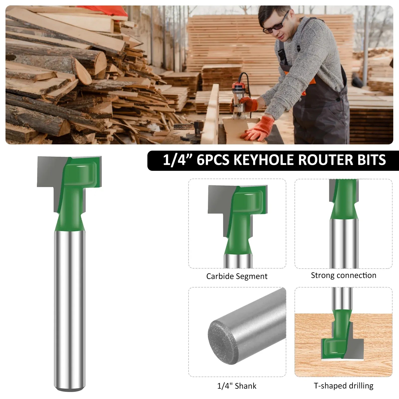Keyhole Router Bits Set, 1/4 Inch Shank T Slot Milling Cutters for Woodworking, 6 Piece Set, Practical Everyday Use