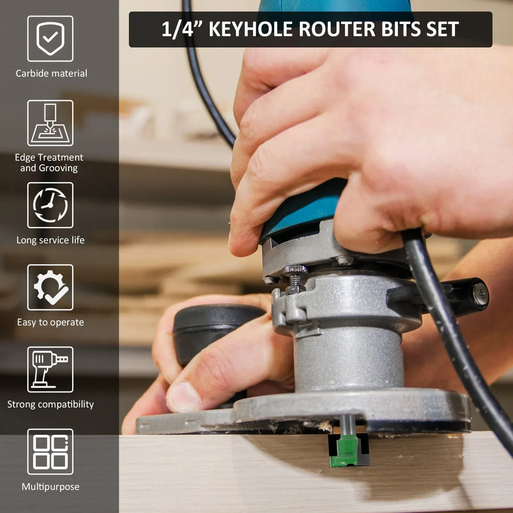 Keyhole Router Bits Set, 1/4 Inch Shank T Slot Milling Cutters for Woodworking, 6 Piece Set, Practical Everyday Use