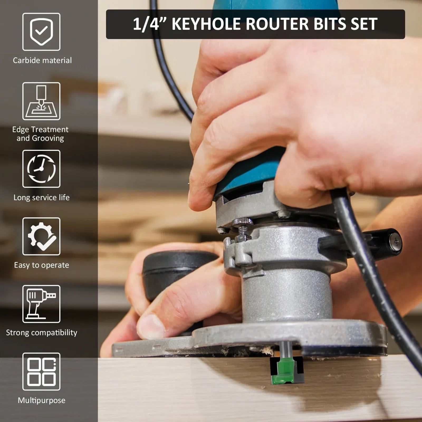 Keyhole Router Bits Set, 1/4 Inch Shank T Slot Milling Cutters for Woodworking, 6 Piece Set, Practical Everyday Use