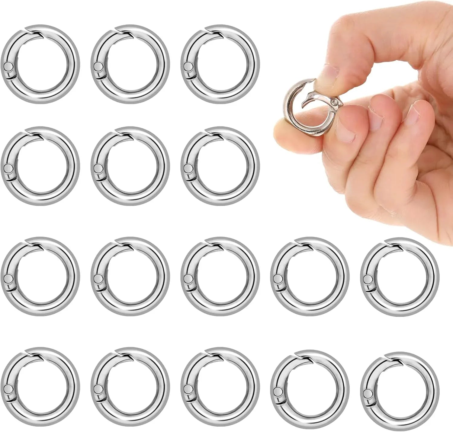 16 Pcs Spring O Ring Clips, Alloy Mini Snap Key Rings for Keychain Purse Strap Bag Keys Crafts Jewelry Making, Silver 1/2 Inch