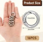 16 Pcs Spring O Ring Clips, Alloy Mini Snap Key Rings for Keychain Purse Strap Bag Keys Crafts Jewelry Making, Silver 1/2 Inch