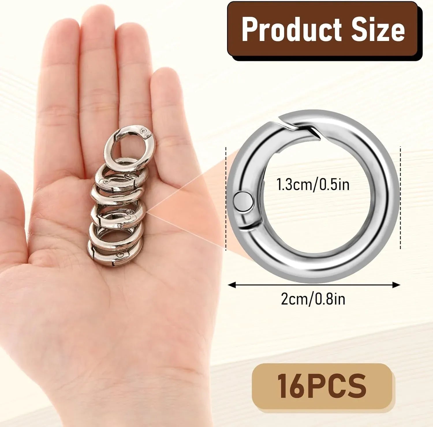 16 Pcs Spring O Ring Clips, Alloy Mini Snap Key Rings for Keychain Purse Strap Bag Keys Crafts Jewelry Making, Silver 1/2 Inch